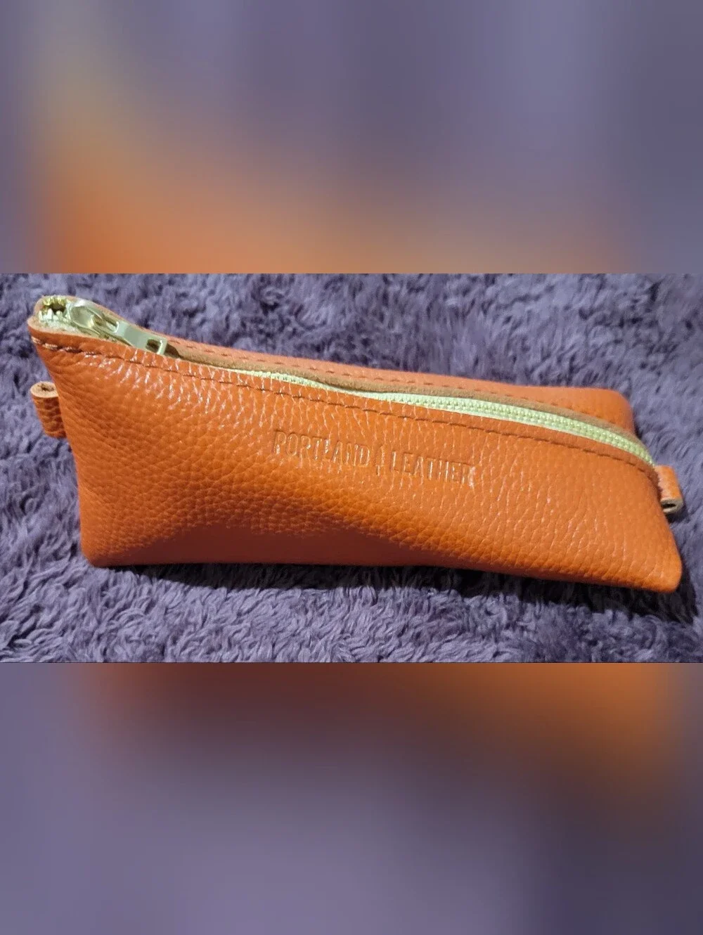 Portland Leather Orange Pebbled Leather Zip Cosmetic Case